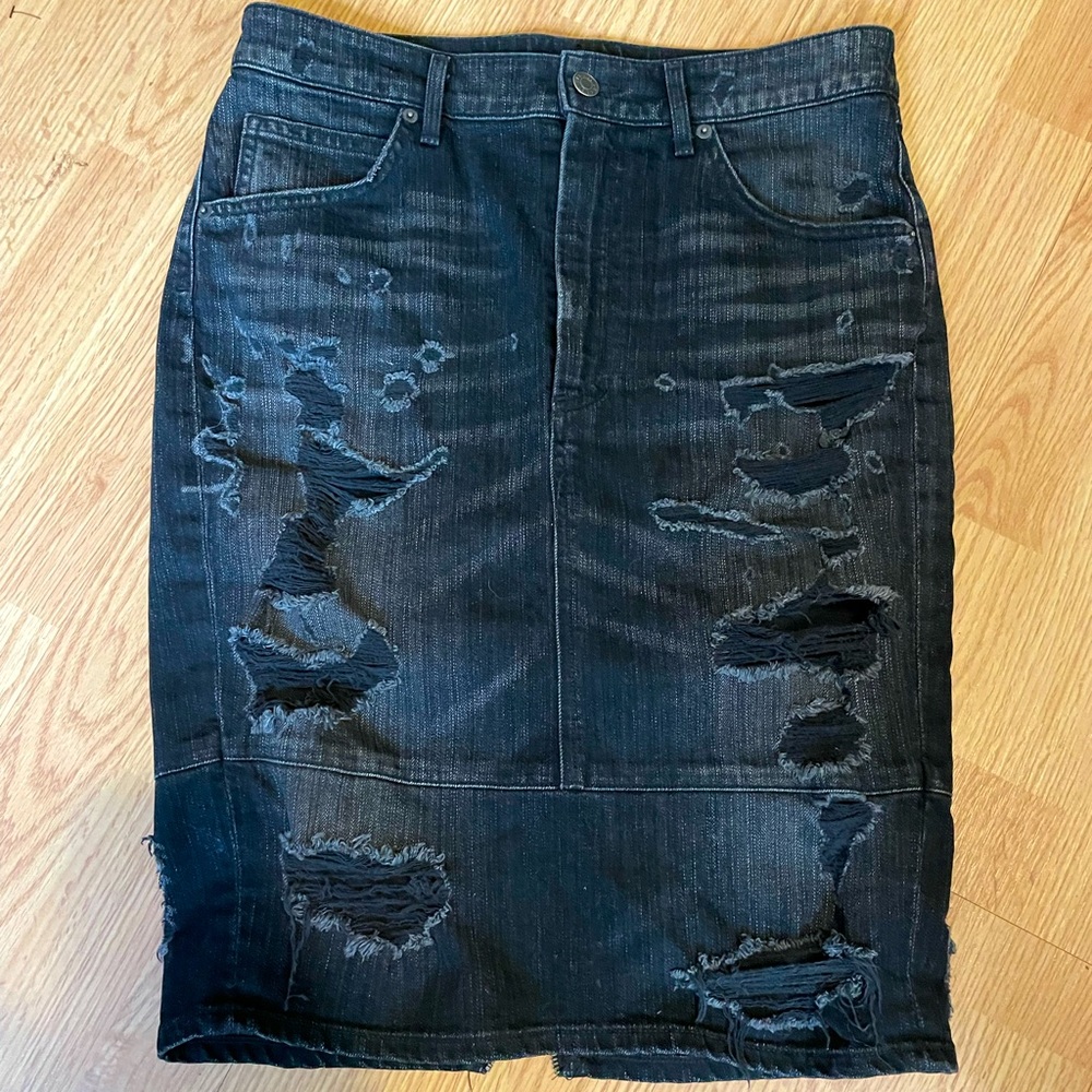 Agolde distressed black denim skirt
